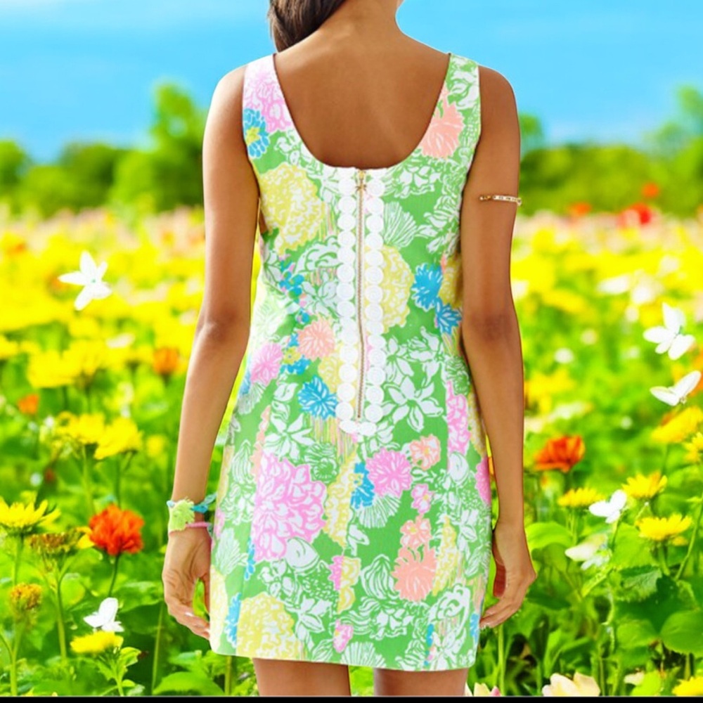 Lilly Pulitzer Floral Cathy hibiscus stroll print lace back Dobby Dress size 2 - Picture 2 of 7